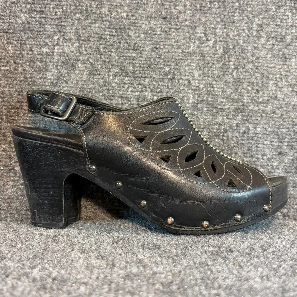 Dansko Rowena Slingback Black Leather Clogs Women Professional Work Size 7.5 38